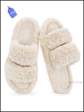 Faux Fur Memory Foam Open Toe Slippers Arch Support House Shoes